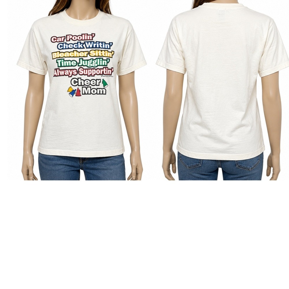 Vintage Cheer Mom T Shirt‎ USA Made L Y2K Graphic Car Poolin Check Writin Tee